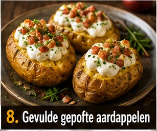 Gevulde gepofte aardappelen