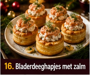 Bladerdeeghapjes met zalm