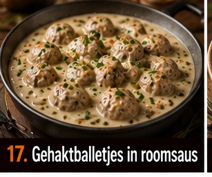 Gehaktballetjes in roomsaus