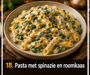 Pasta met spinazie en roomkaas
