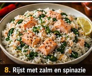 Rijst met zalm en spinazie
