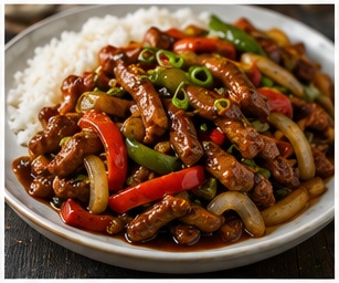 Varkensreepjes in ketjapsaus