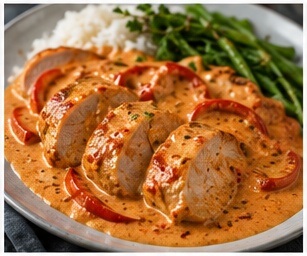 Varkensfilet met paprika-roomsaus